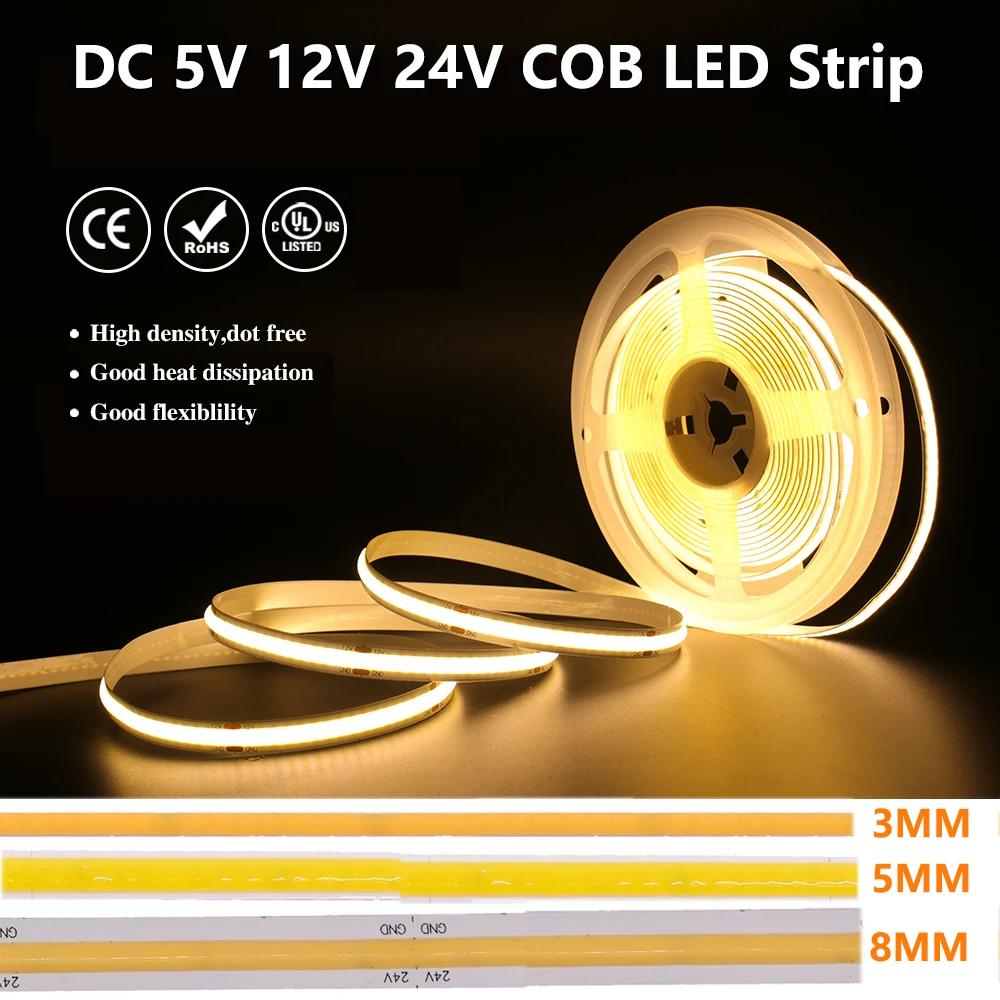 COB LED Ʈ 320 384 480 528LEDs/m е   LED  , PCB Ʈ Ʈ , 5V, 12V, 24V, 3mm, 5mm, 8mm